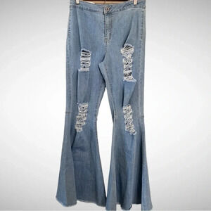 RUE21 Women's High‎ Rise Distressed Light Wash Flare Jeans Size 11 | NWT